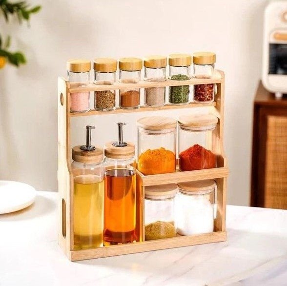 Ensemble de cuisine 10 épices + 2 huiles avec support en bois