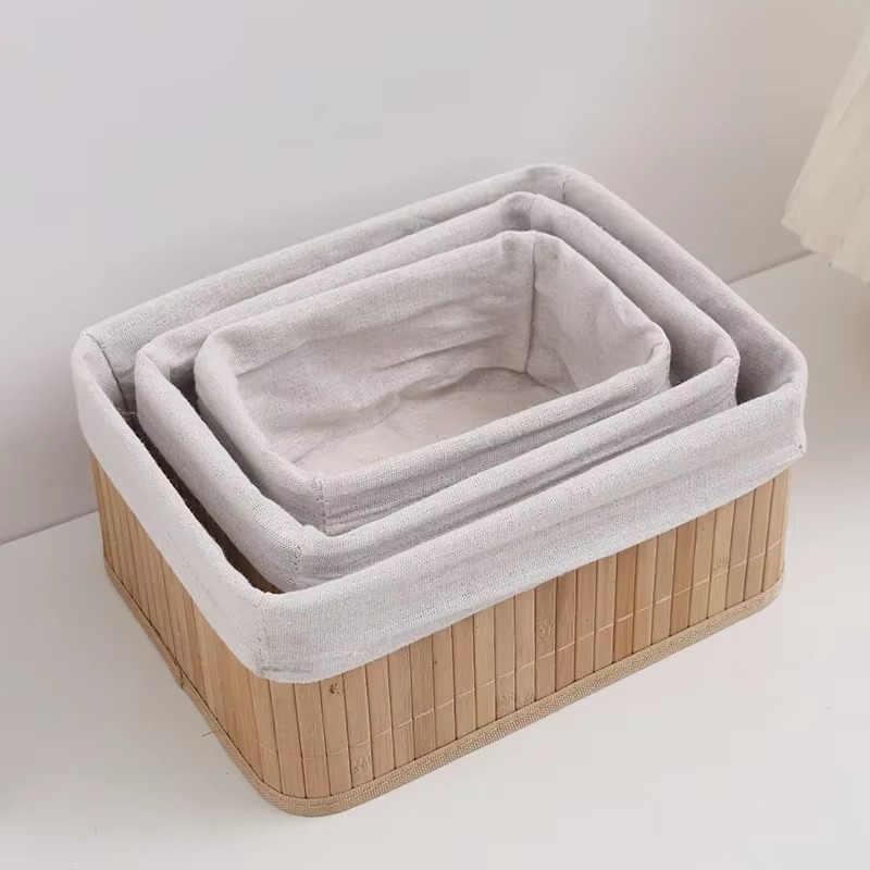 Lot de 3 Paniers de Rangement en Bambou Naturel